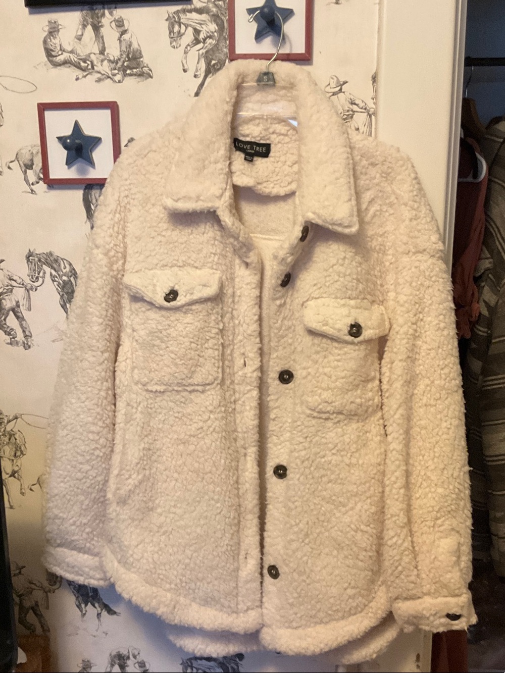 Love Tree Ivory Sherpa Button-Front Teddy Jacket